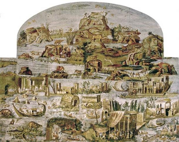 Nile mosaic from Palestrina (present state). Museo Nazionale Palestrina, Italy. (Public domain)