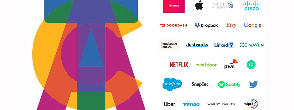 imagem com o logo das Big Techs: Airbnb, Apple, Cisco, Dropbox, Google, Linkedin, Maven, Netflix, PWC, Nextdoor, Salesforce, Snap, Sportfy, twitter, Uber, Vimeo