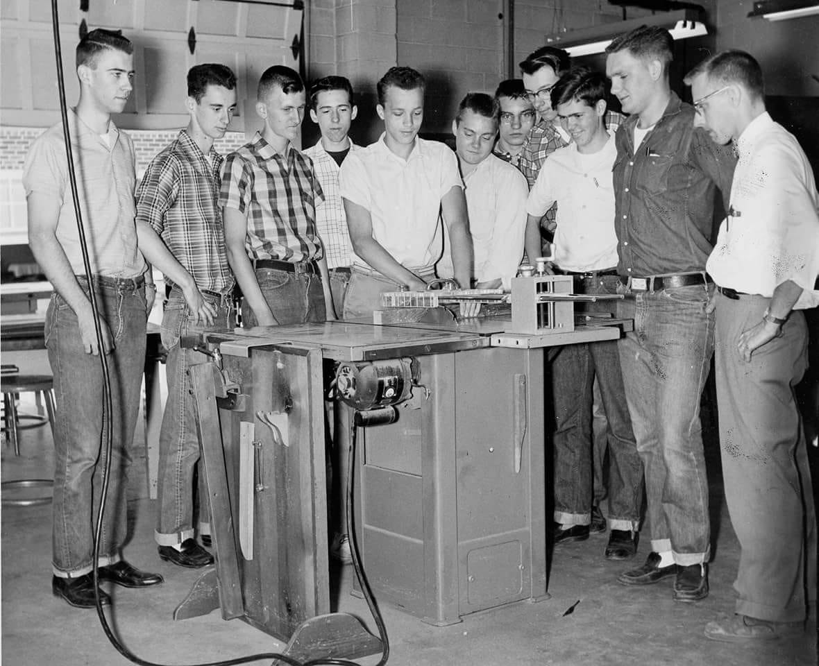 High school shop class from 1962. : woodworking