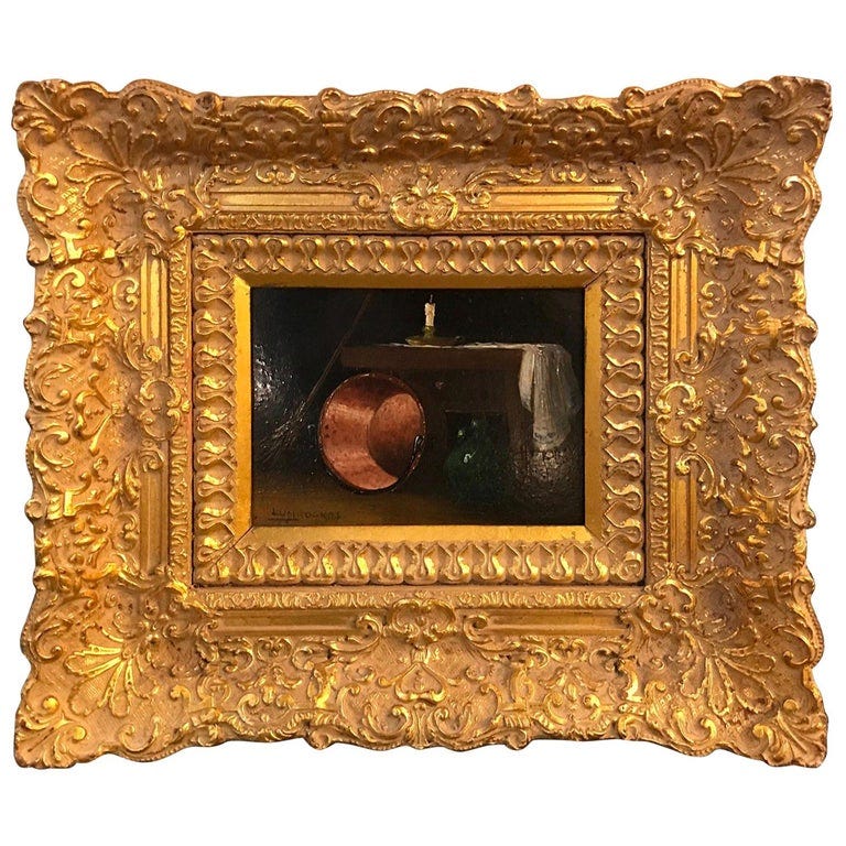 Oil Painting with Elaborate Gilt Frame, Artist Signed Lumboekas For Sale at  1stDibs