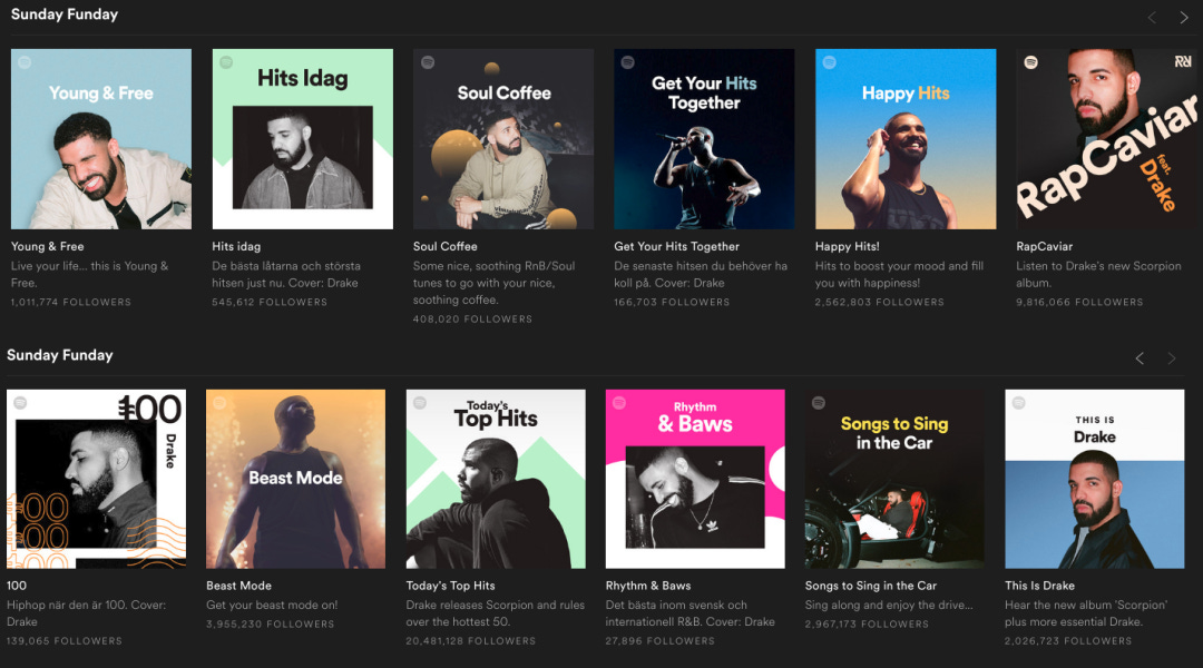 how EVERY "discover" playlist on spotify has drake on the cover ...