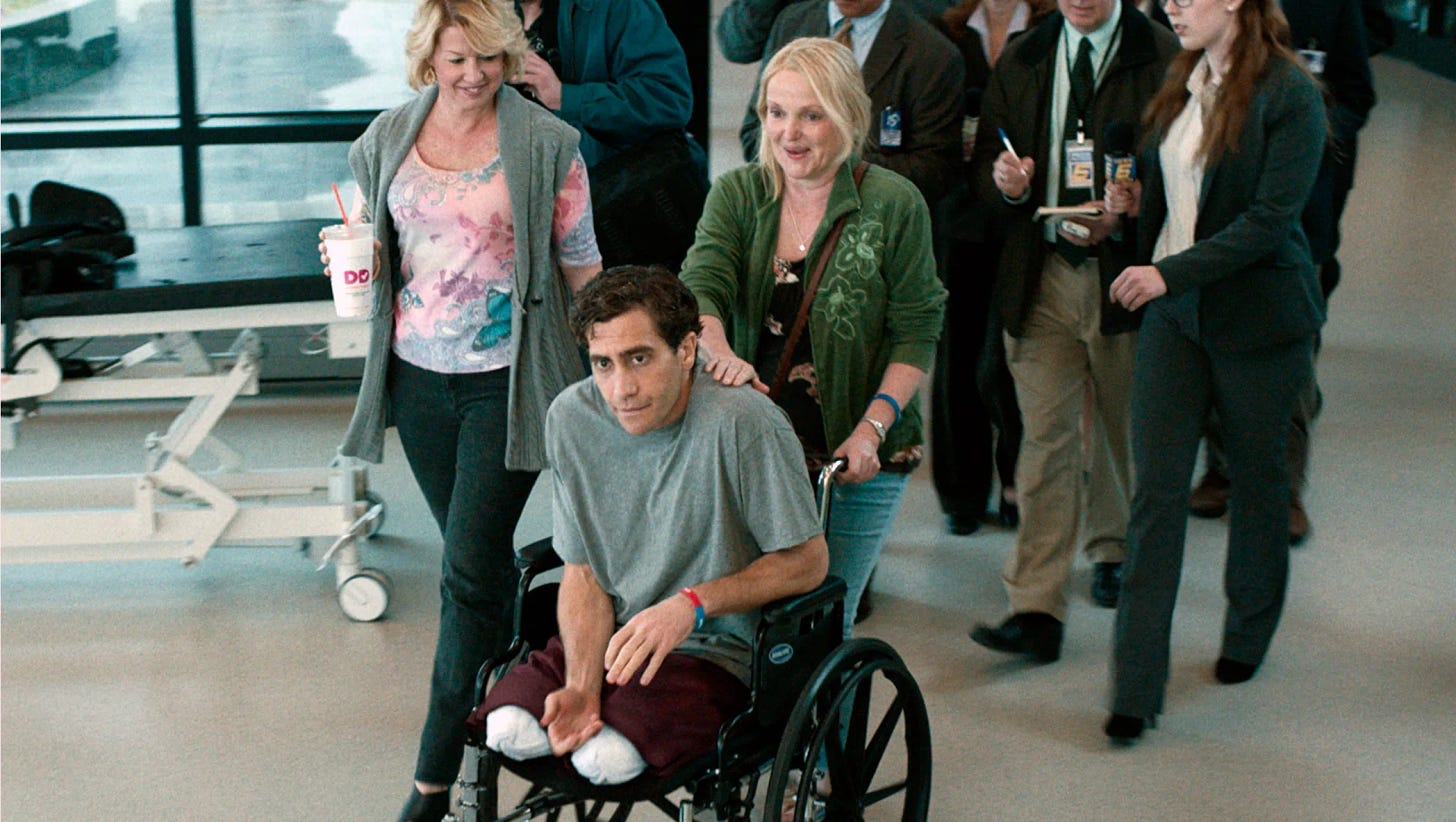 Able-bodied actor Jake Gyllenhaal plays disabled character Jeff Bauman in Stronger (2017).