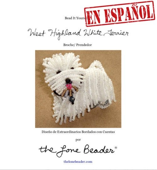 PDF: WESTIE Tutorial de bordado con cuentas del prendedor o pendiente de perro - West Highland White Terrier etsy Gumroad Spanish español beads