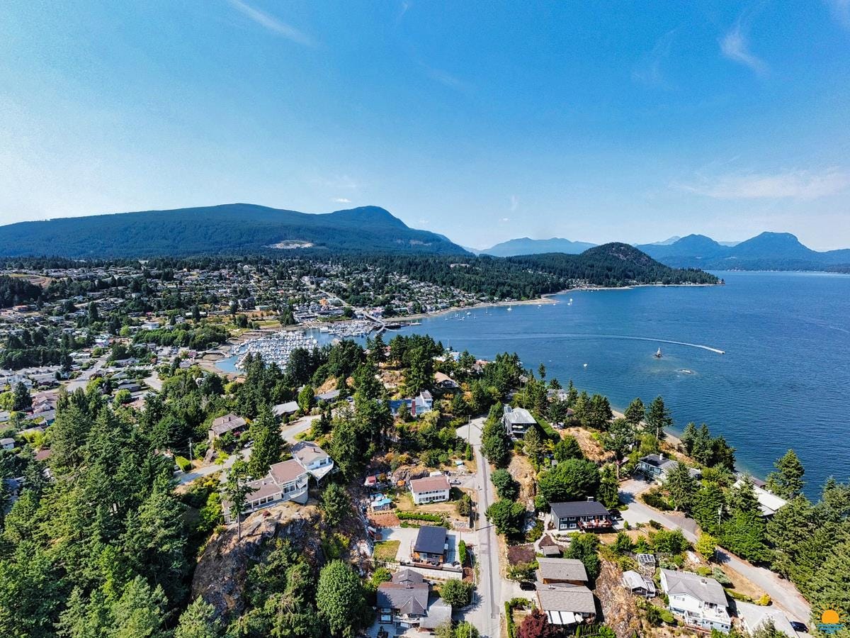 Drone photo of Gibsons, BC on Canada's Sunshine Coast.