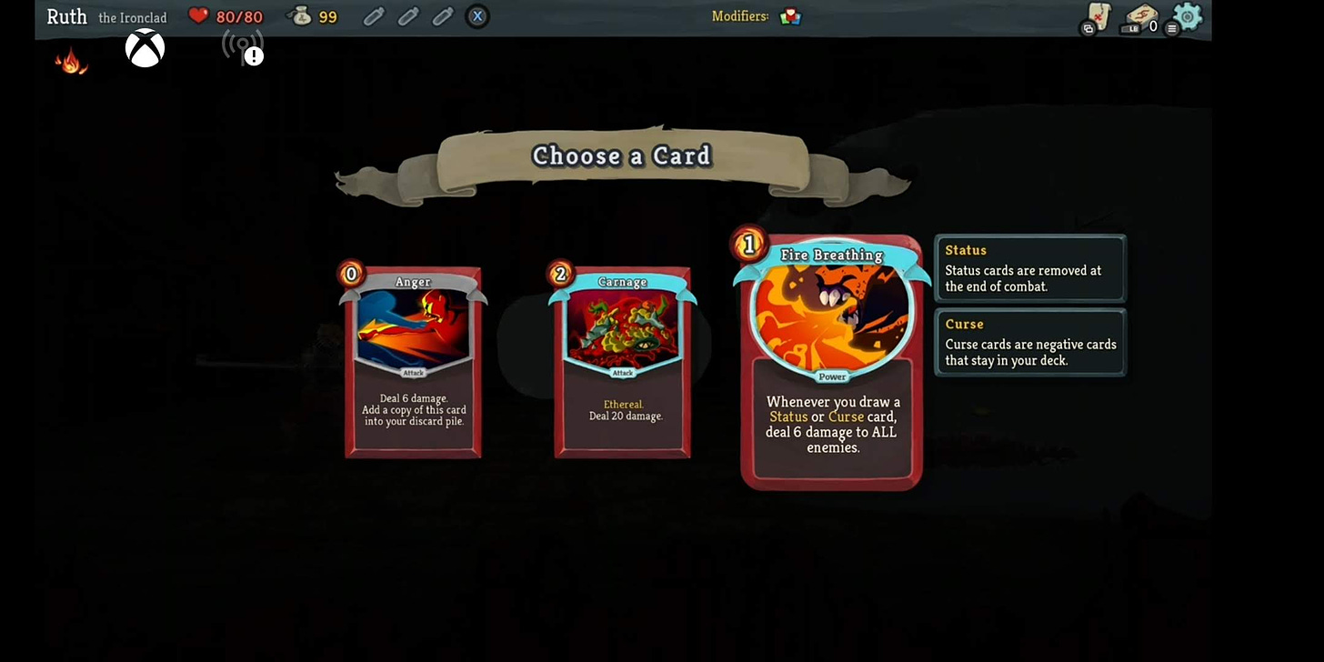 Slay the Spire's card selection screen