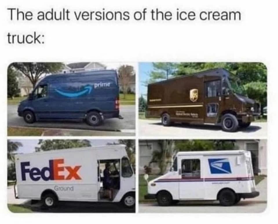 May be an image of 1 person and text that says 'The adult versions of the ice cream truck: prime FedEx Ground'