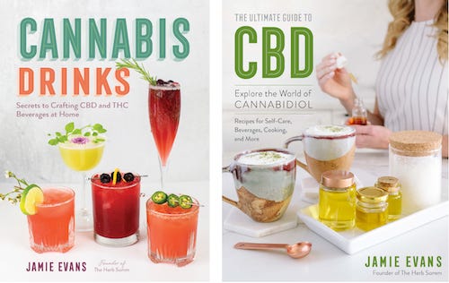 Covers of Cannabis Drinks and The Ultimate Guide to CBD, both by Jamie Evans