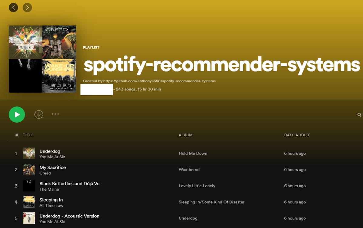Machine learning and recommender systems using your own Spotify data | by  Anthony Li | Towards Data Science