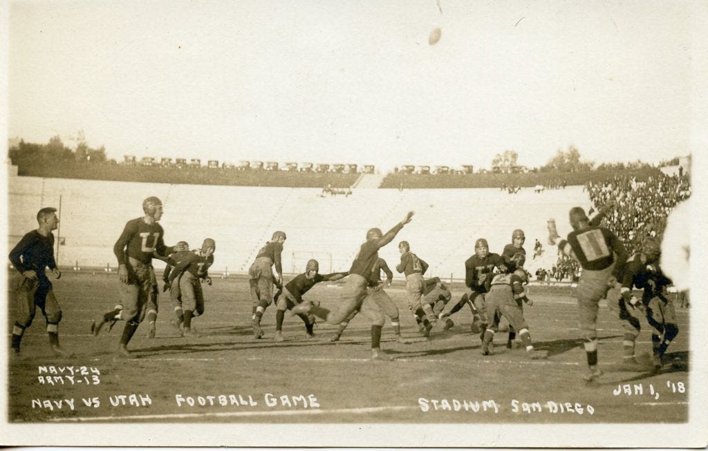 Balboa Park punts to the Utah Artillerymen during their game on New Year's Day 1918.
