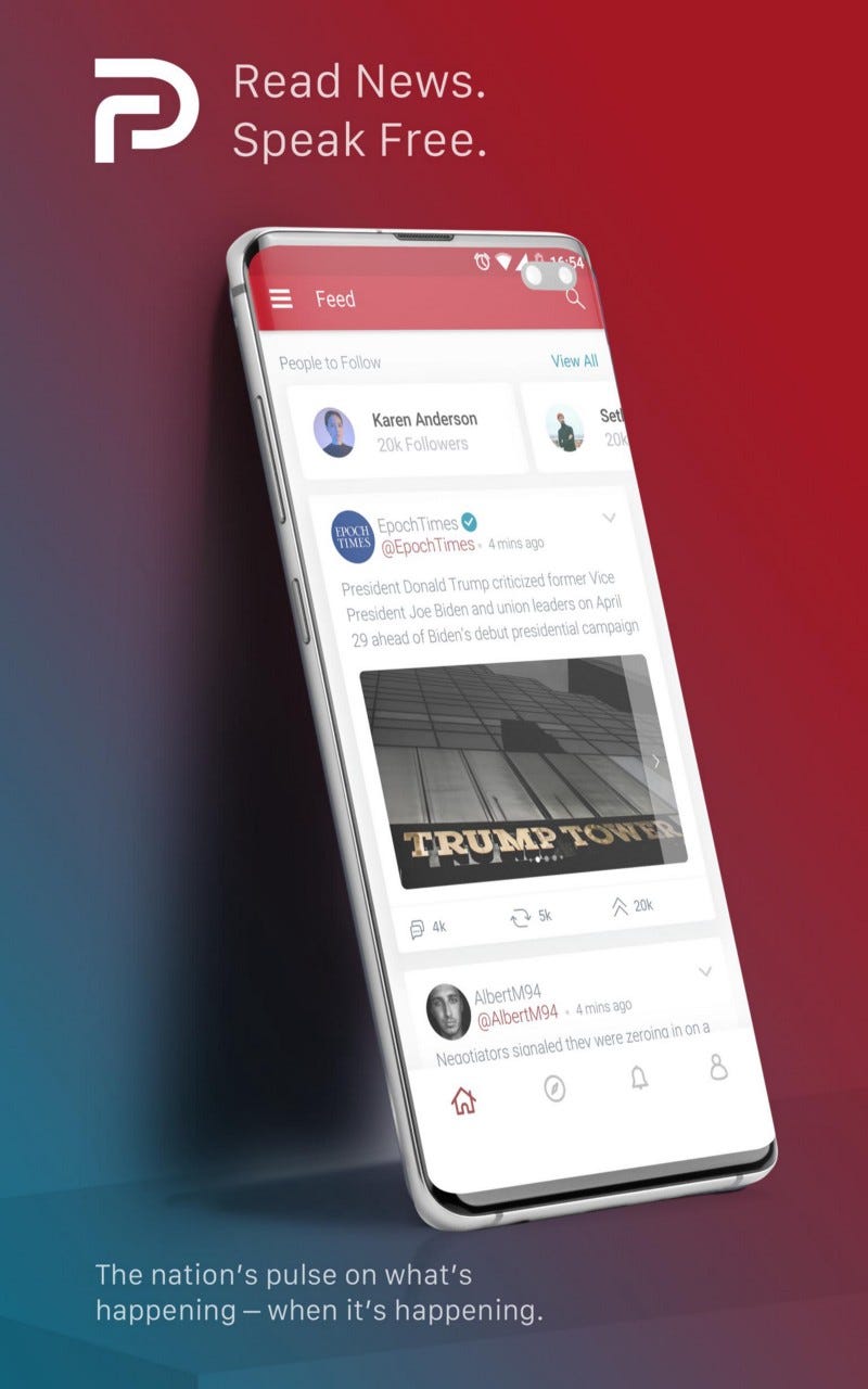 Image of an ad for the social media app, Parler.