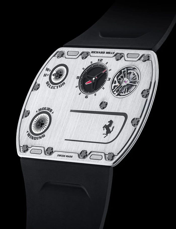 A side view of the ultra thin Richard Mille UP-01 mechanical watch