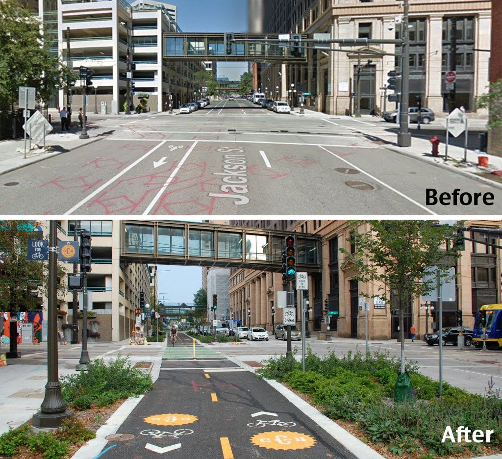 Jackson Street Before and After from Streetsblog USA