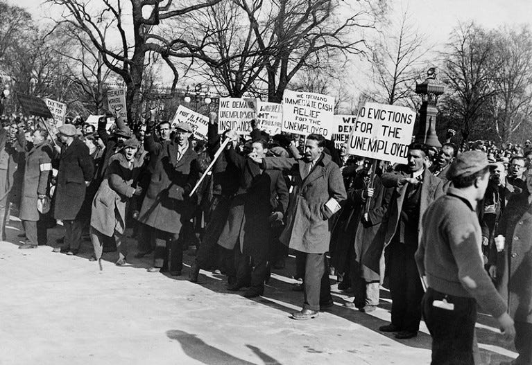 Unemployment demonstration during the Great Depression in front of the Capitol, 1931.