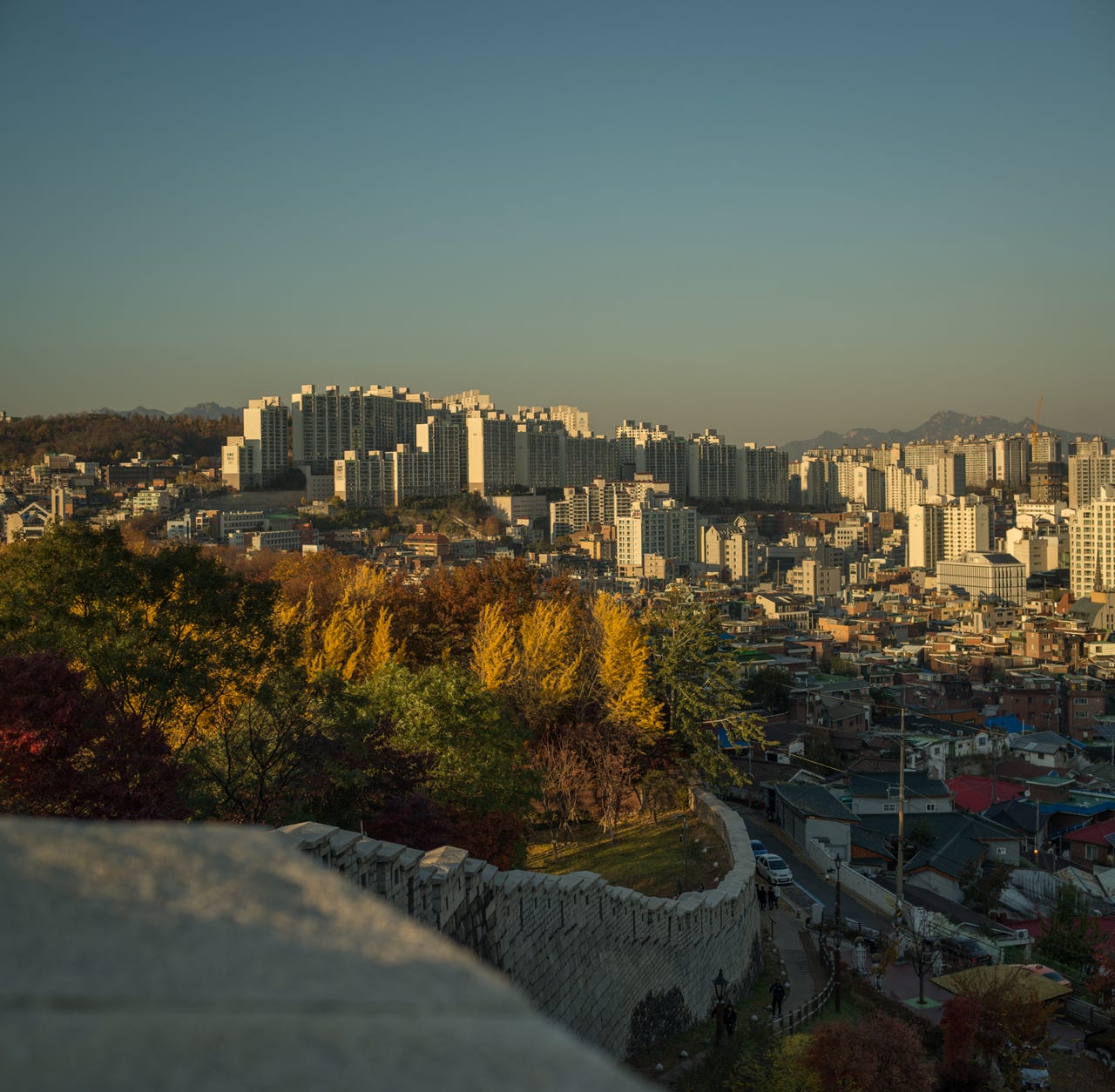 Fall foliage in Naksan Park, where Seoul Fortress Wall runs along the eastern edge of the old city center.