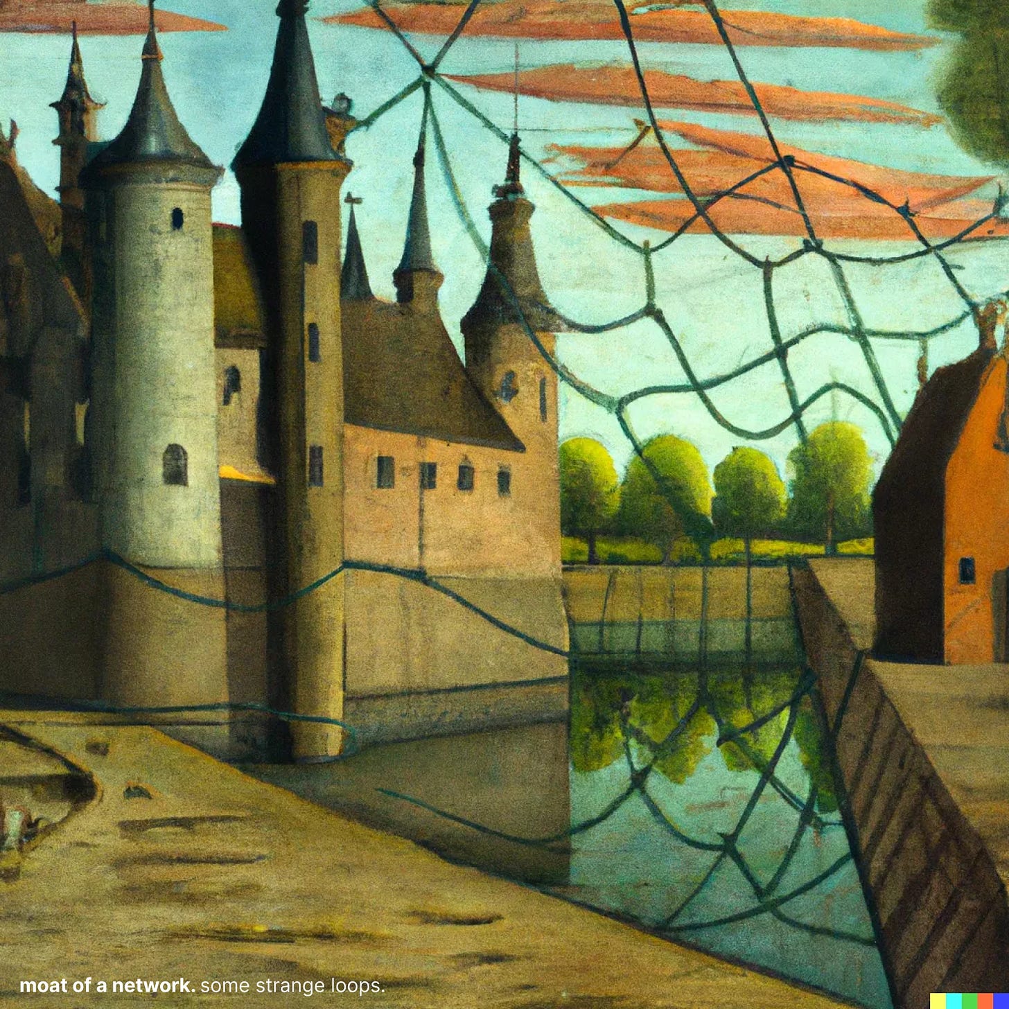 Moat of a Network in the Style of Hieronymus Bosch by DALL·E 2