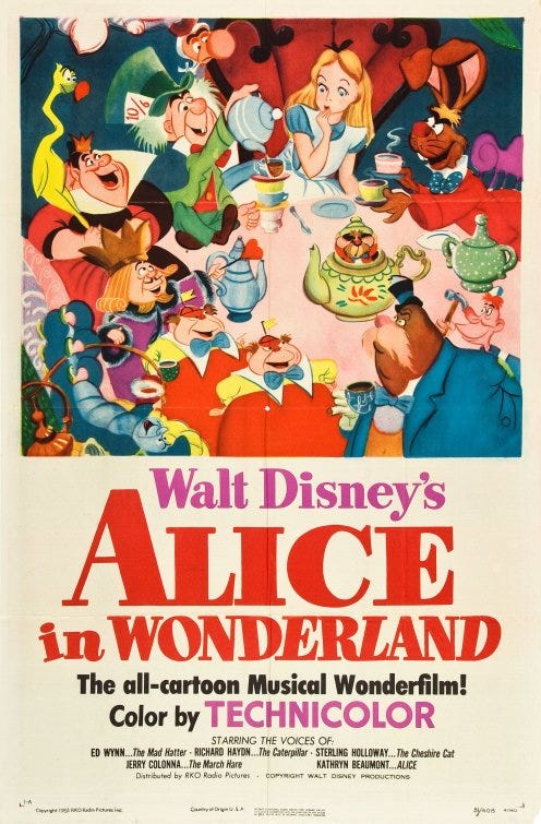 Original 1951 theatrical release poster for Walt Disney's Alice In Wonderland