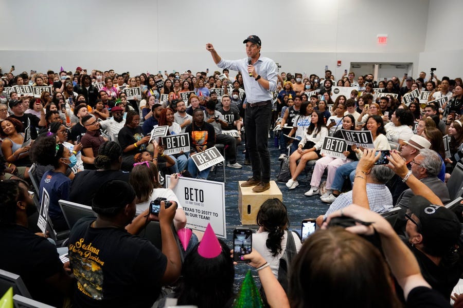 Texas Democratic gubernatorial candidate Beto O'Rourke speaks to students during a rally at University of Texas at San Antonio (UTSA), Monday, Sept. 26, 2022, in San Antonio.