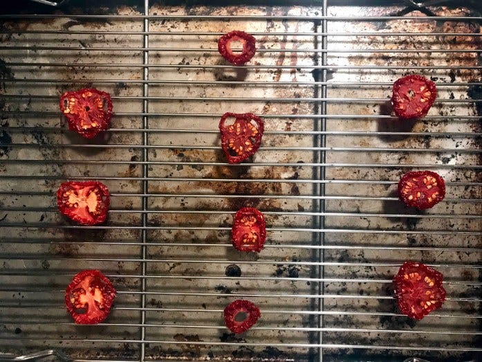 tomato slices dehydrated in a car