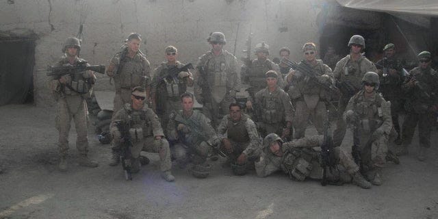 NB and 1st Squad, Echo Company, 2nd Battalion, 8th Marines prior to a patrol in Sangin. Spring/Summer of 2011. (Instagram)