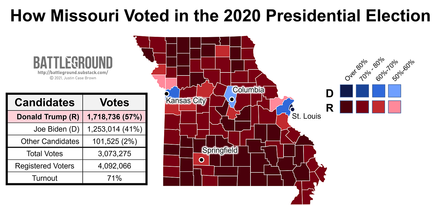 Missouri Voting Map, 2020 presidential election