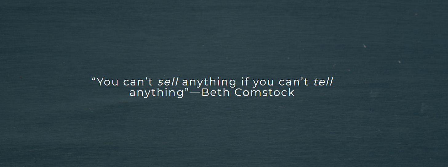 A screenshot of Beth's Comstock's you can't sell anything quote.
