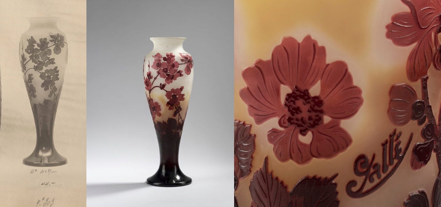 Japanese quince vase, ca 1925-1927, as seen on the Gallé album in the Rakow library (pl. 29, no 303) and on a recent sale (© Quittenbaum 17/11/2020).
