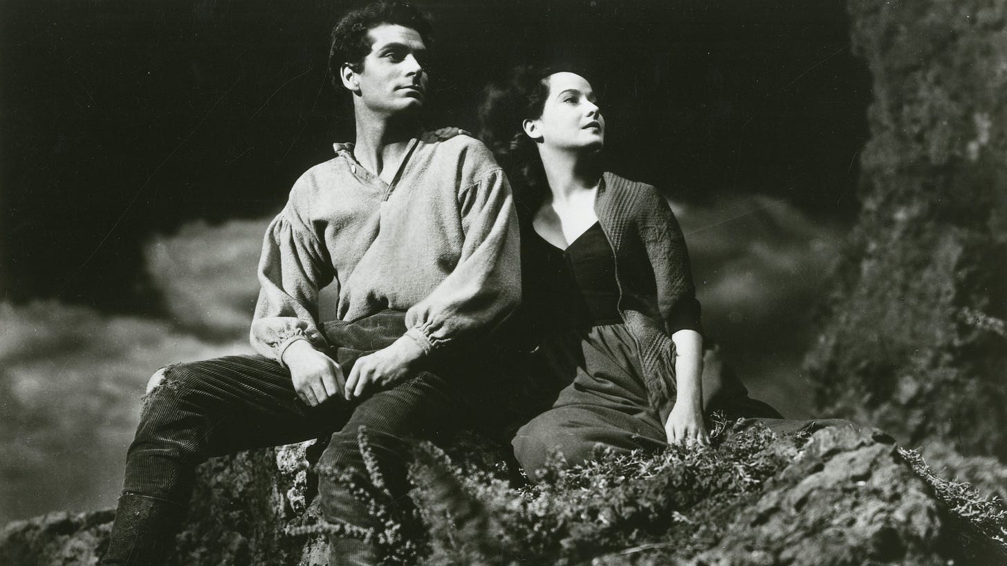 Laurence Olivier and Merle Oberon as Heathcliff and Cathy in Wuthering Heights (1939)