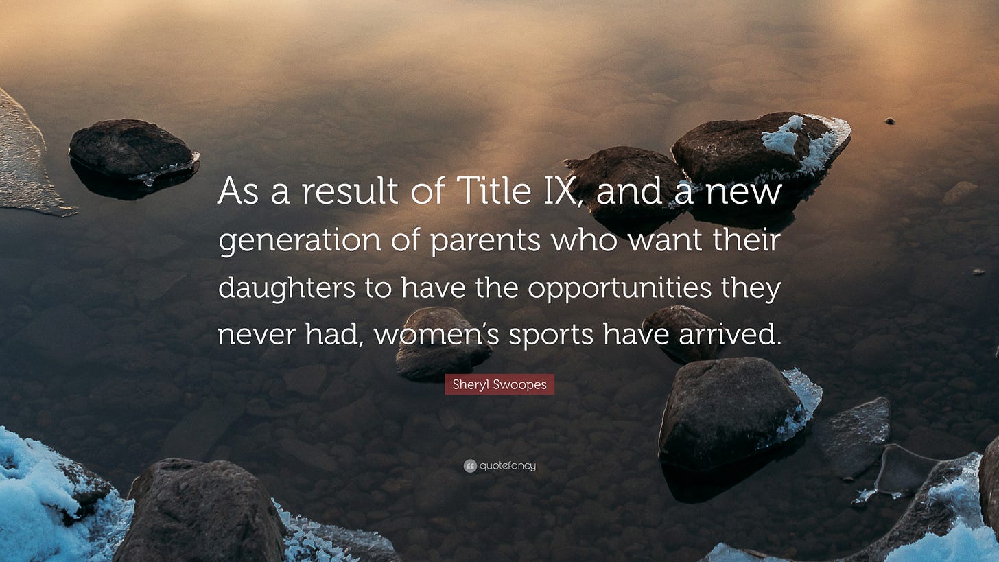 Sheryl Swoopes Quote: “As a result of Title IX, and a new generation of  parents who want their daughters to have the opportunities they never h...”