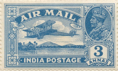 First Indian pictorial stamp depicting a de Havilland DH.66 Hercules plane, issued 1929.