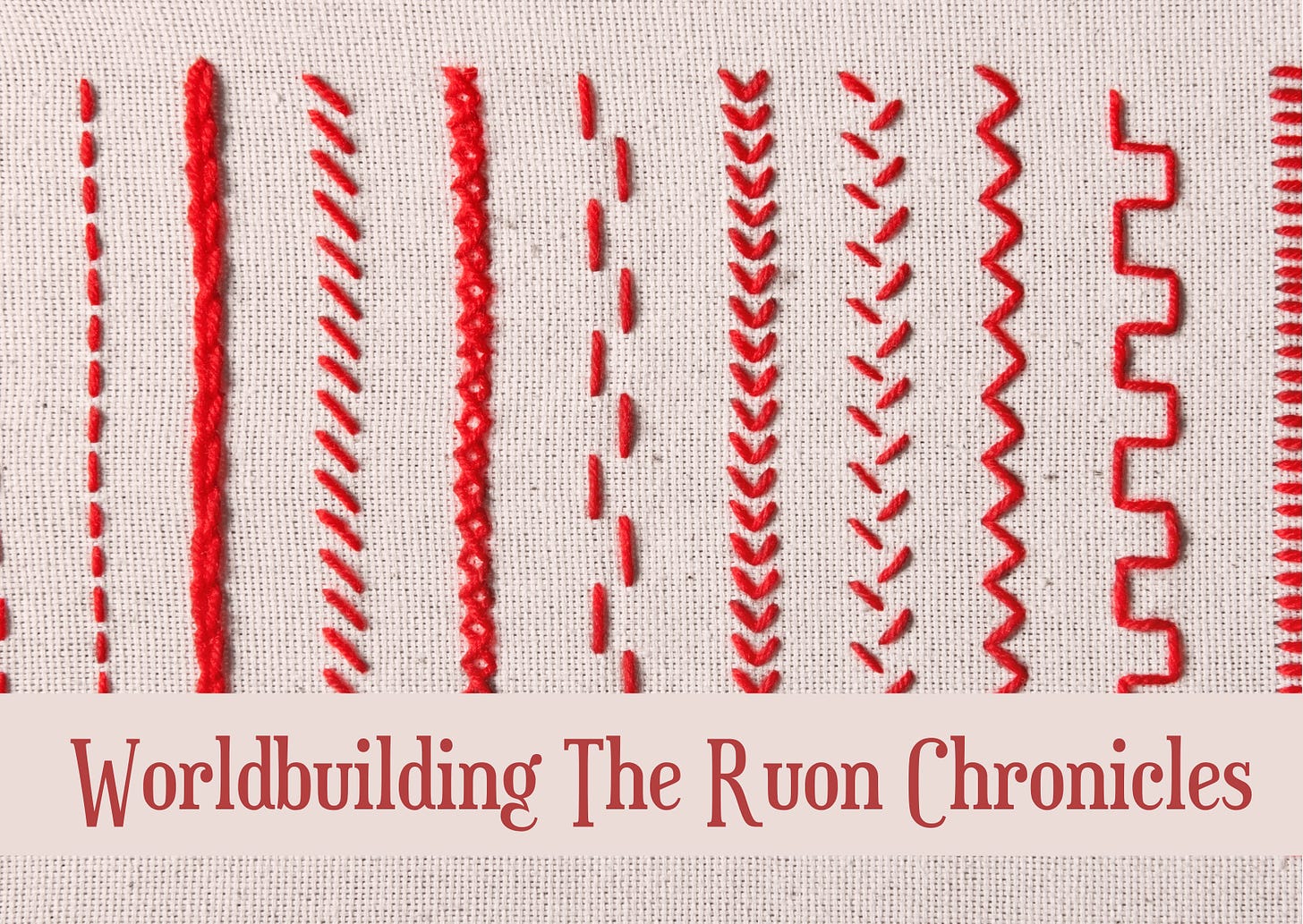 Header for newsletter showing a range of embroidered stitches