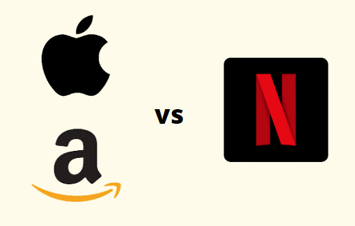 Apple and Amazon logos vs. Netflix logo