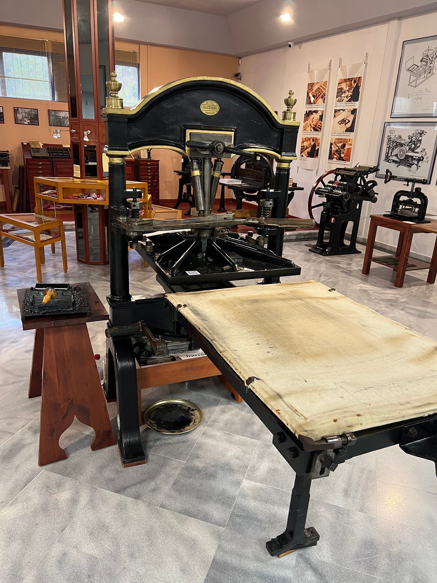 An antique printing press at the Typography Museum in Crete