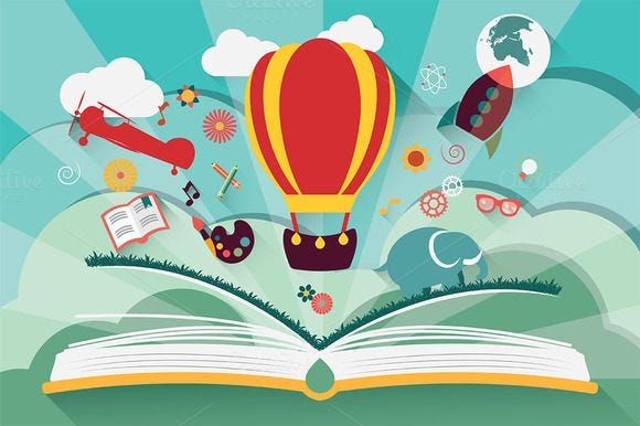 Imagination concept | Balloon illustration, Open book, Vector art