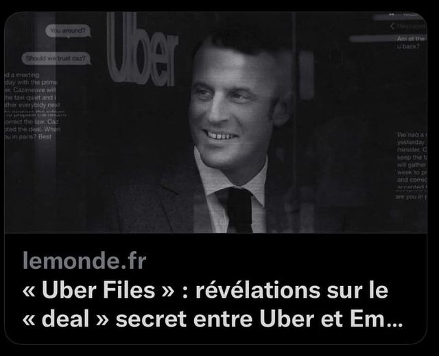 Peut être une image de 2 personnes et texte qui dit ’lemonde.fr < Uber Files >>: > révélations sur le < deal >> secret entre Uber et Em...’