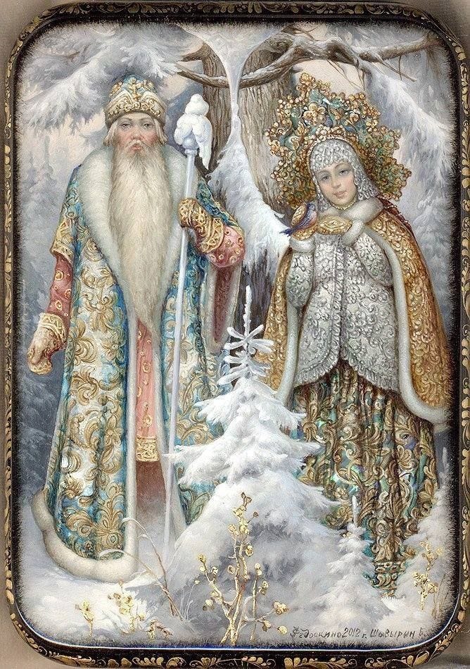 Russian Father Frost and his granddaughter Snegurochka - laquer ...