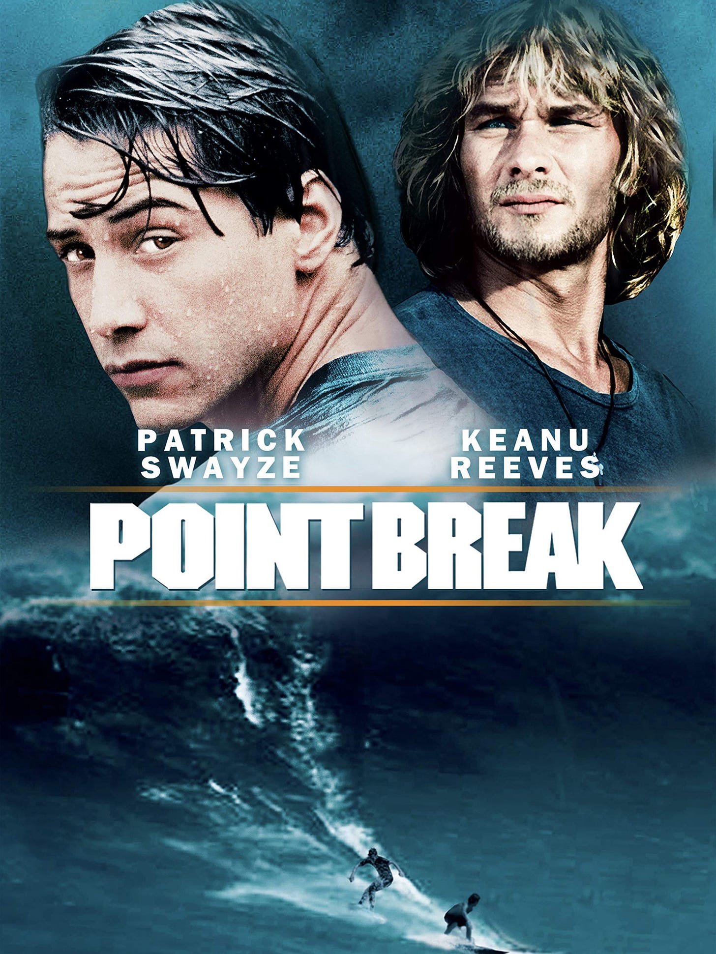 Point Break Movie Poster with Patrick Swayze and Keanu Reeves on the poster.