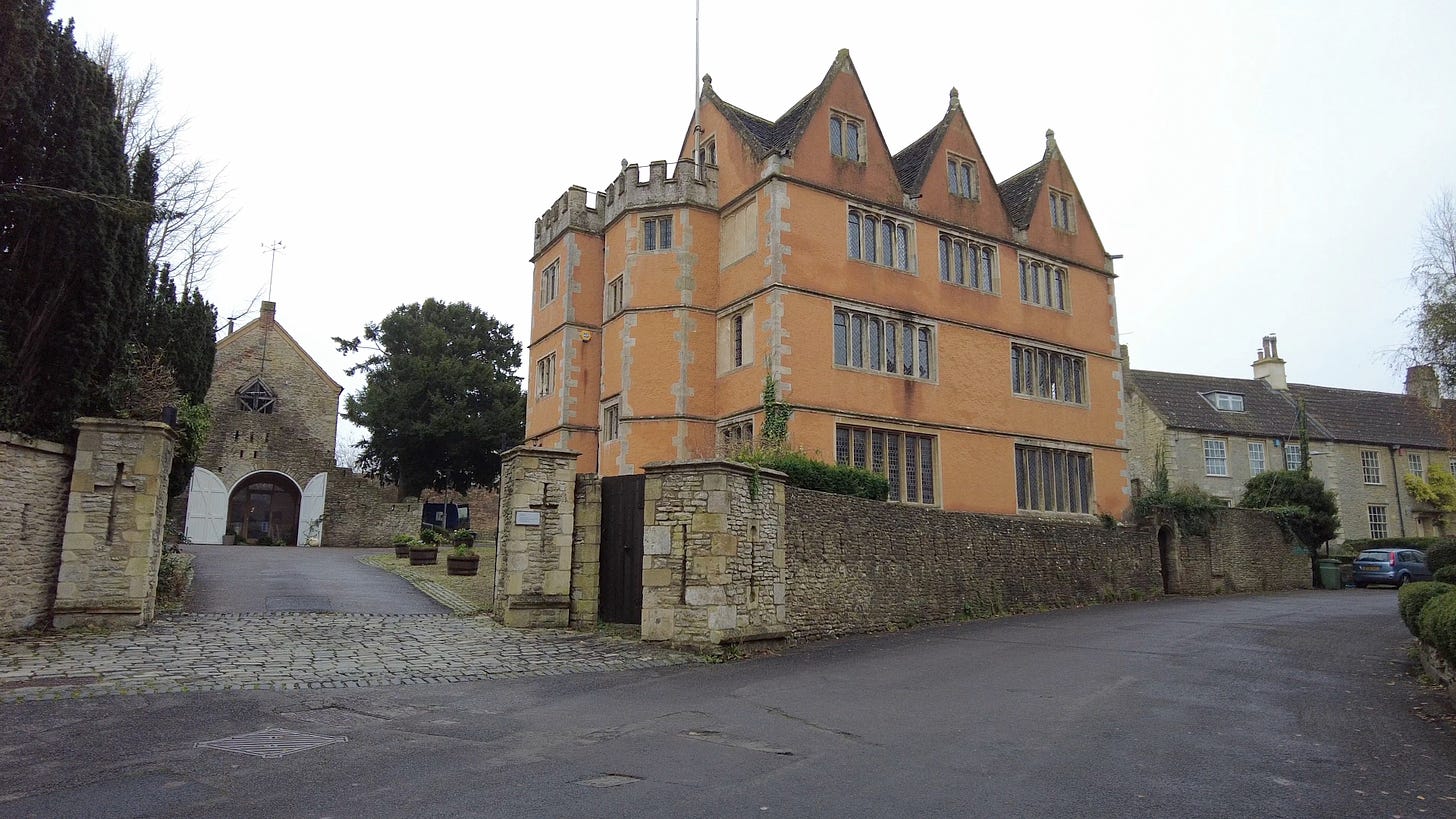 Beckington Castle, a fine old building restored and in in use today. Not built as a castle but became named as such later in life. You can see why with the castellations. It has been a former home for the wealthy, a hotel, school and an antiques shop. It is now an office. 