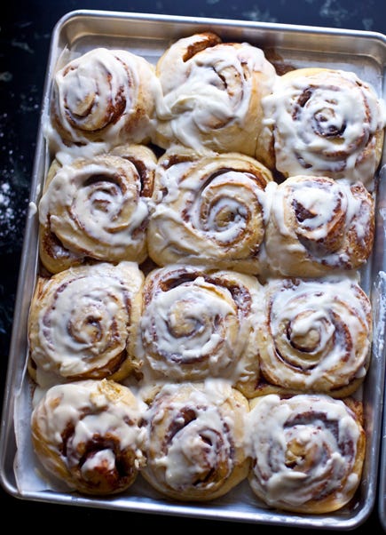 A pan of cinnamon rolls | Artisan Bread in Five Minutes a Day