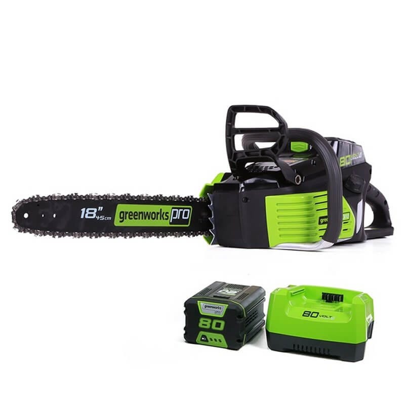 80V 18" Brushless Chainsaw, 2.0 AH Battery and Charger Included - GCS8 –  Greenworks Tools Canada Inc.