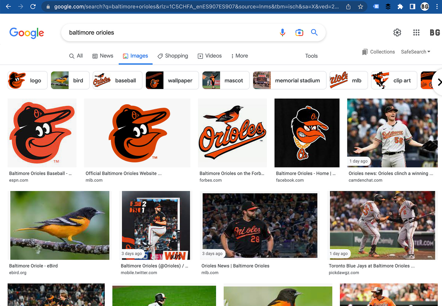 "Baltimore Orioles" Google image search results
