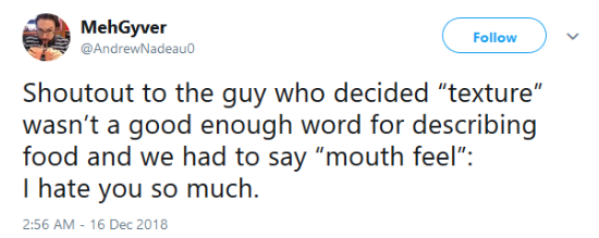 Screenshot of a funny tweet about the phrase mouth feel