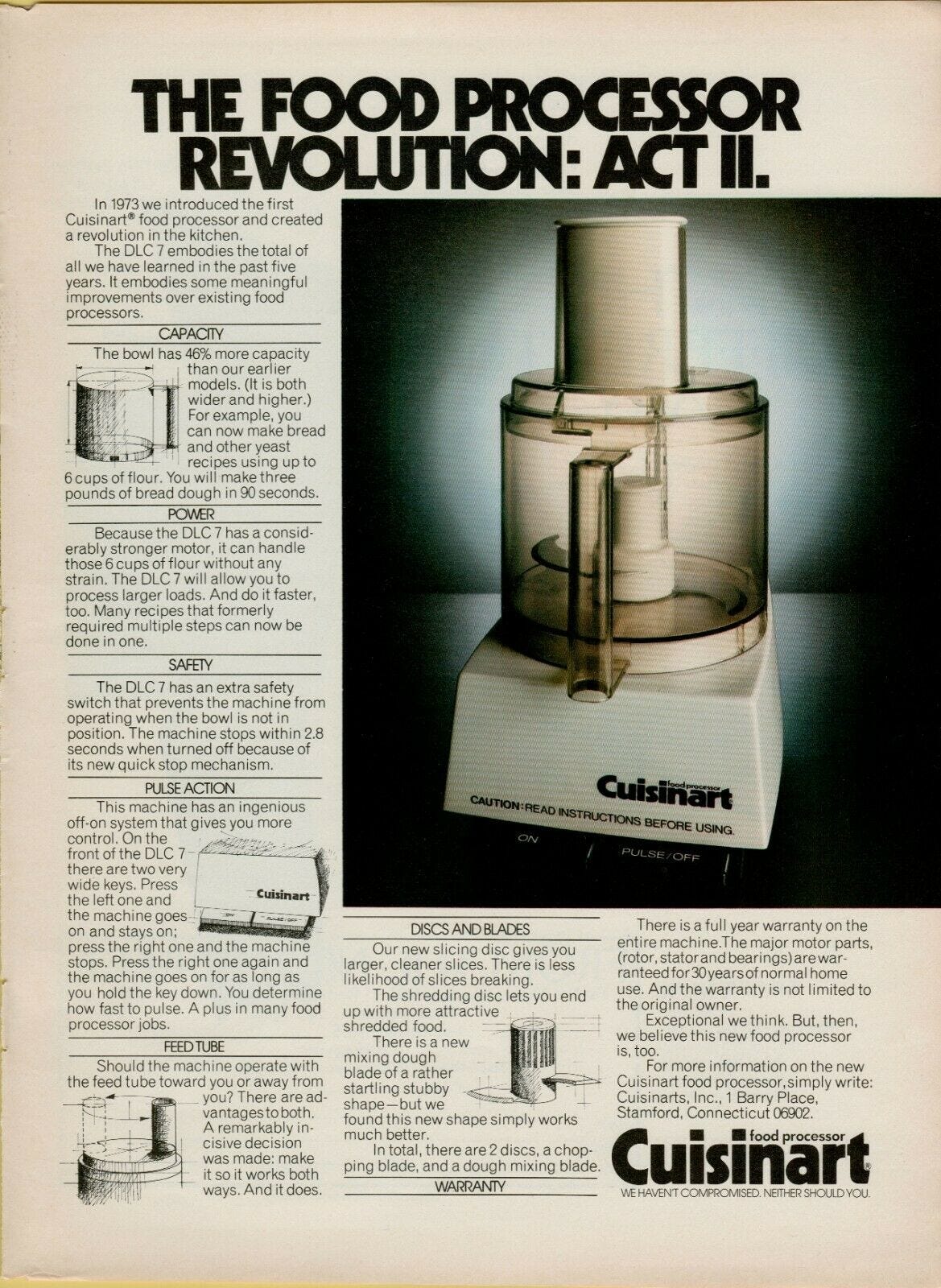Image 1 - 1978 Cuisinart Food Processor Revolution Act II DLC 7 Improved Vintage Print Ad