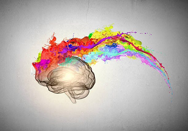 Creative thinking Conceptual image of human brain in colorful splashes creator stock pictures, royalty-free photos & images