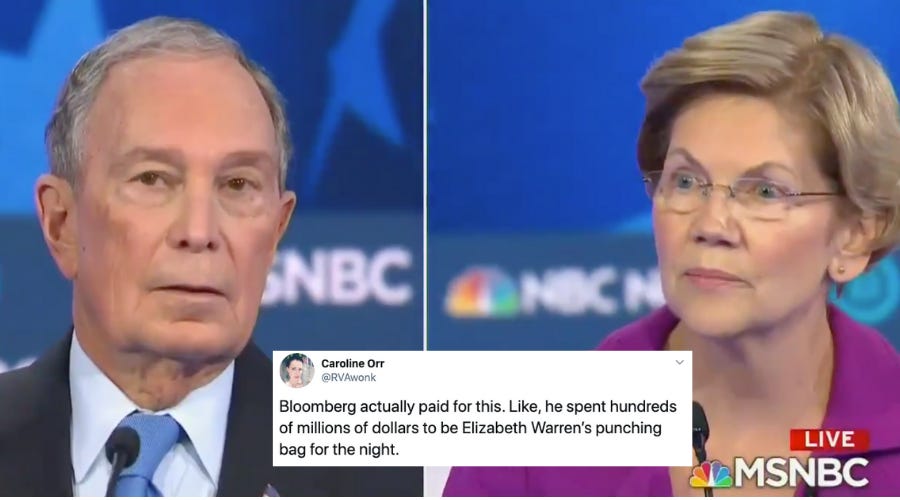 Elizabeth Warren put Michael Bloomberg on blast in the debate, and the  internet loved it