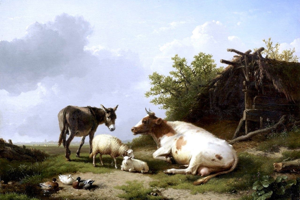 Farm-Animals-by-a-Field-Shelter-Eugene-Verboeckhoven-Oil-Painting