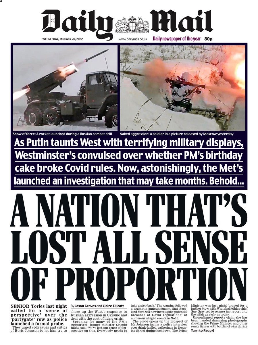 Daily Mail says UK has 'lost all sense of proportion' over PartyGate