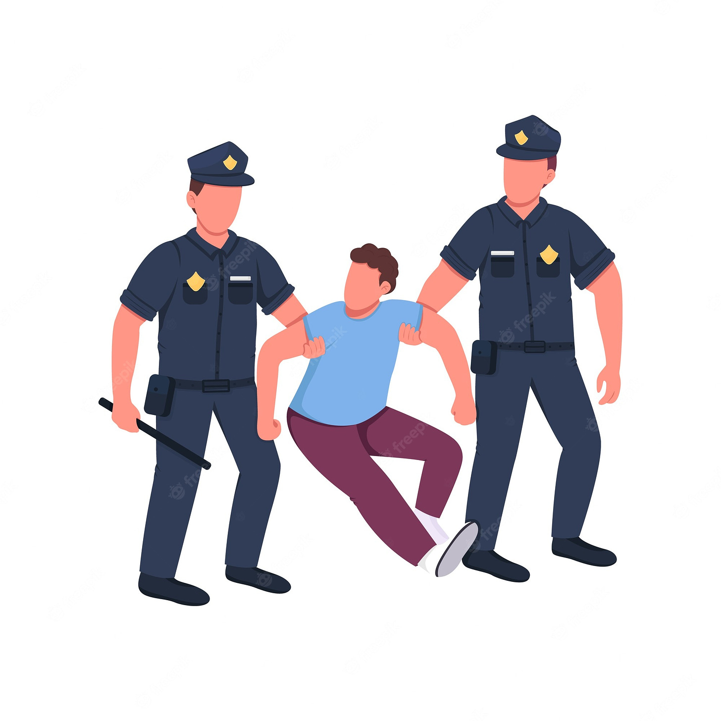 Premium Vector | Police arresting criminal flat color faceless characters.  law violation regulation. officer caught man. crime punishment isolated  cartoon illustration for web graphic design and animation