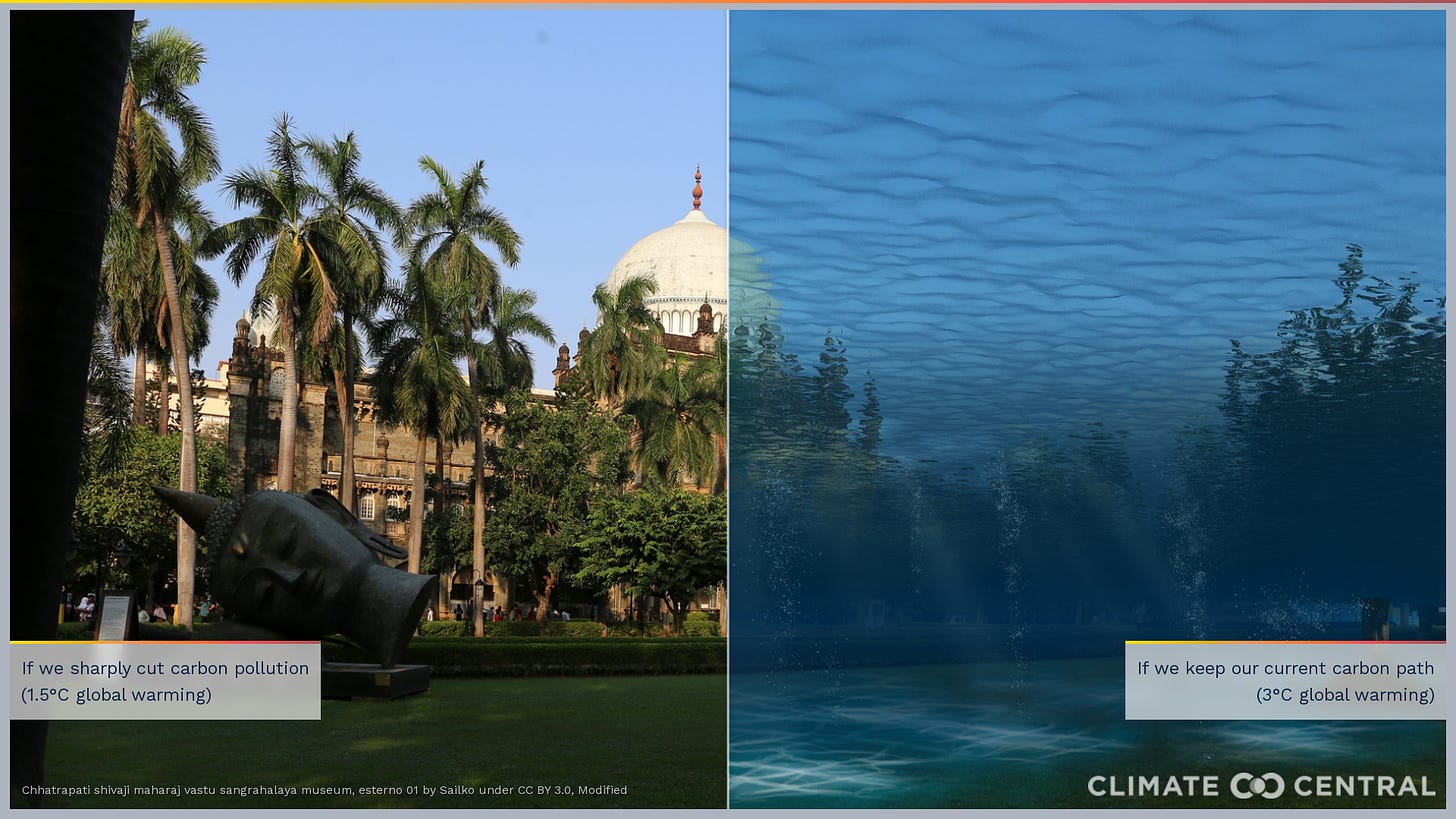 Projected impact of sea level rise on Chhatrapati Shivaji Maharaj Vastu Sangrahalaya (erstwhile Prince of Wales Museum) in Mumbai, India (Image: Climate Central)