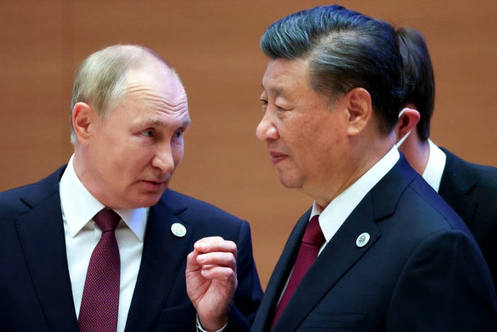 Vladimir Putin met Xi Jinping in Uzbekistan last month. The Russian and Chinese leaders share a view of a hostile west led by the US