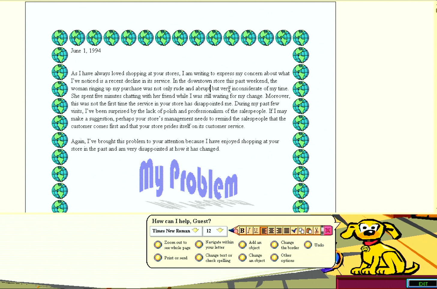 Writing a letter with Microsoft Bob